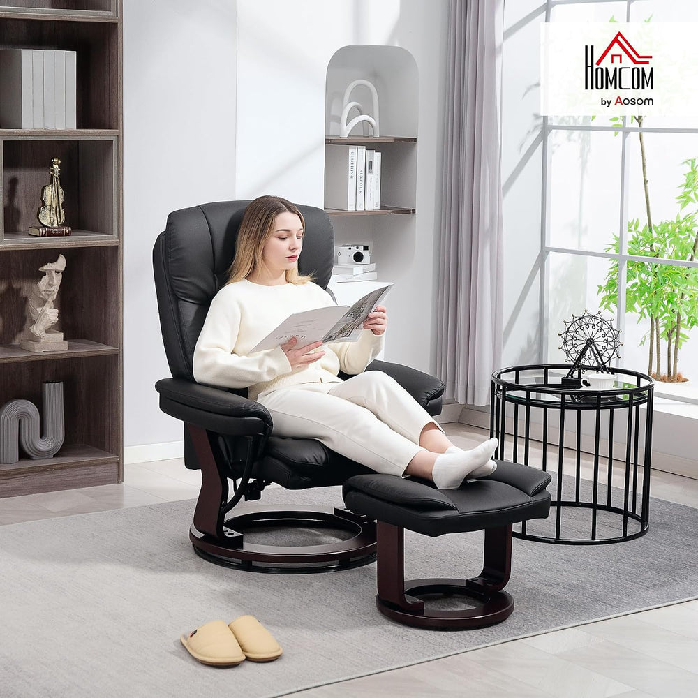 HOMCOM Swivel Recliner Chair with Ottoman, Adjustable Backrest Black