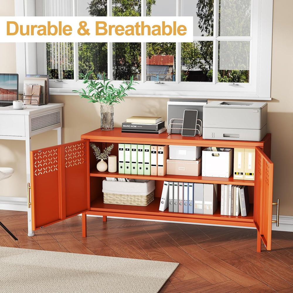 Metal Locker Cabinet Short, 2-Door Storage Cabinets with Adjustable Shelf, Ma...