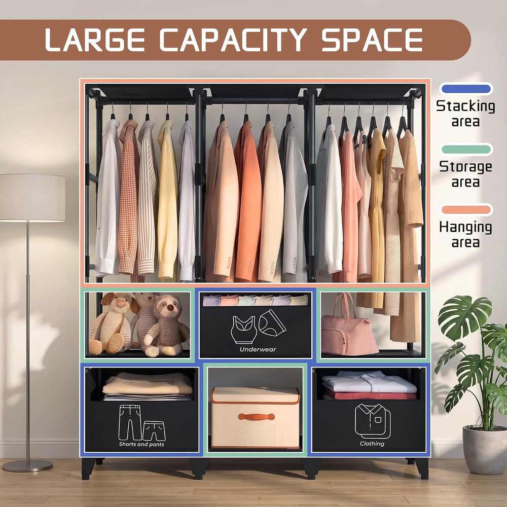 LOKEME Portable Closet,Sturdy Stable Large Capacity Wardrobe Closet
