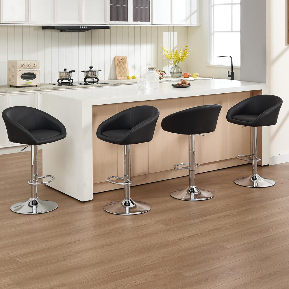 PU Leather Bar Stools Set of 2, Modern Swivel Barstools for Kitchen,Black