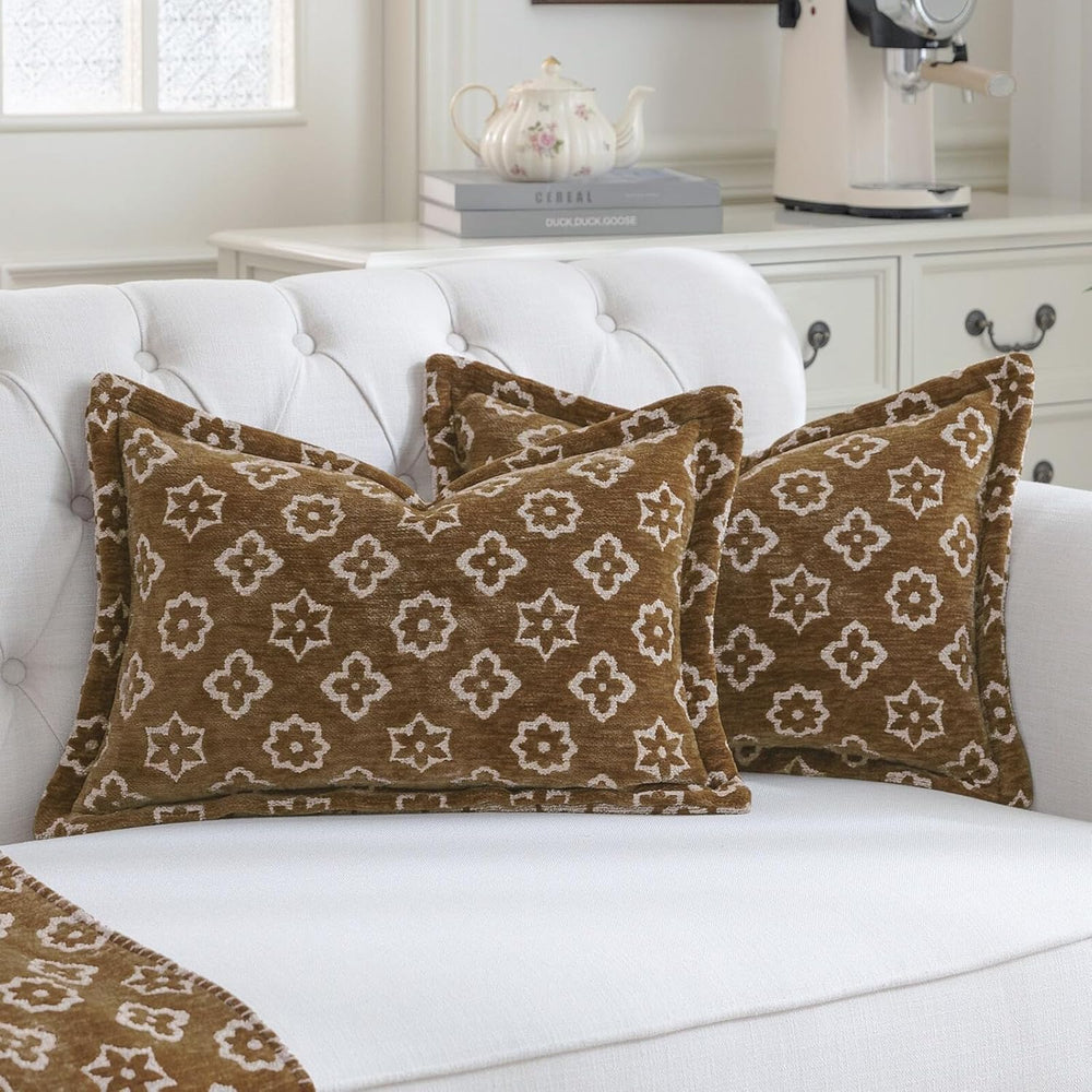1 Piece Luxury Chenille Lumbar Pillow Cover, 13x20 in,Coffee Brown