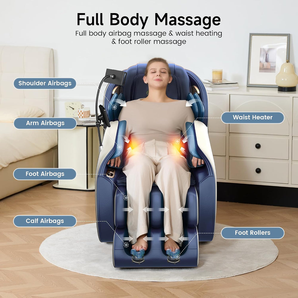 Real Relax Massage Chair Full Body with Unique Phone Controller, Blue