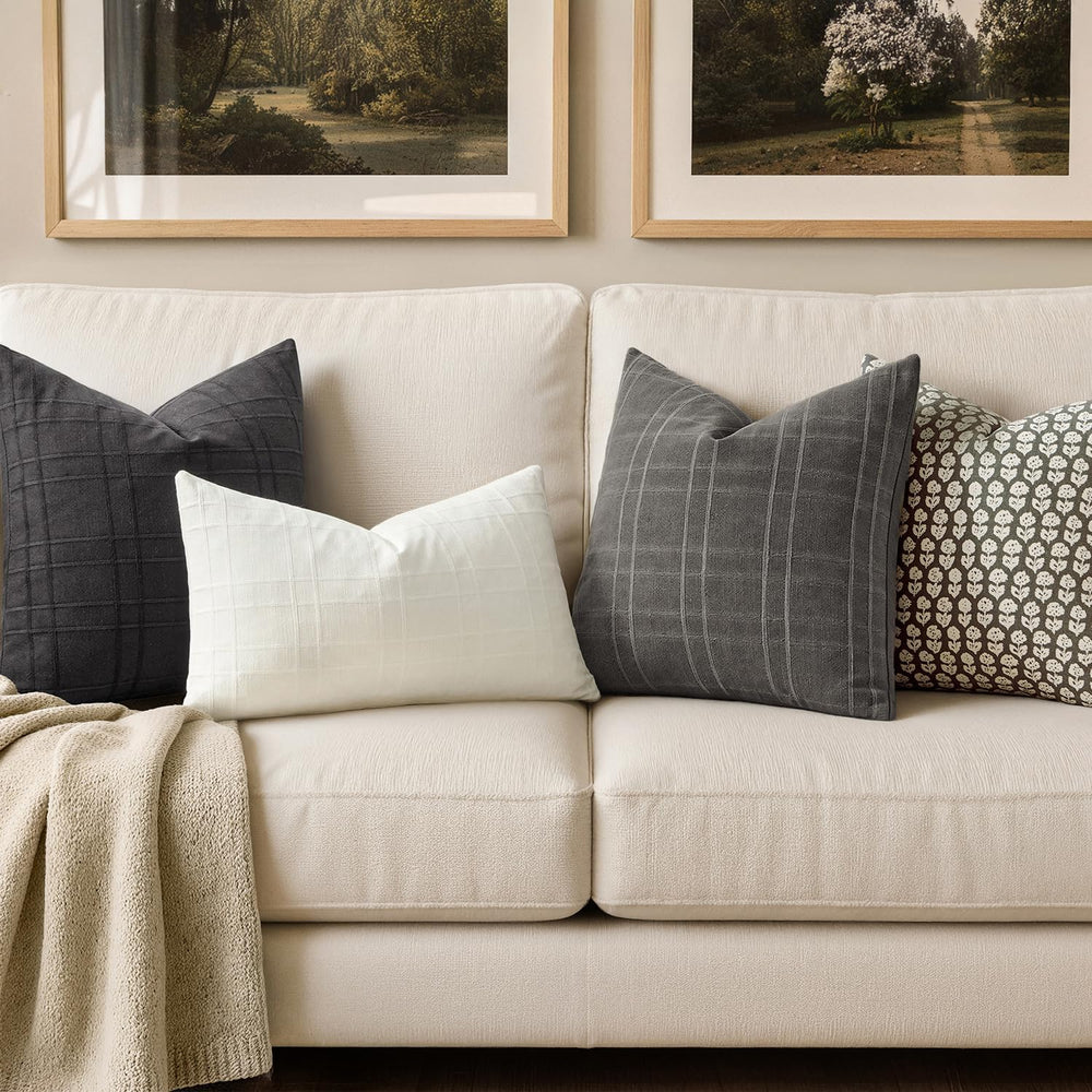 MIULEE Linen Plaid Pillow Covers Decorative Euro 24x24 Charcoal Gray