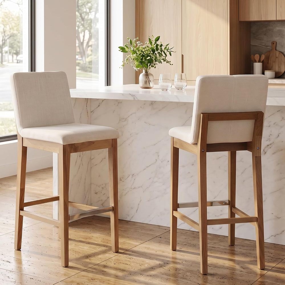 Bar Stools for Kitchen Island Set of 2, Linen Fabric Upholstered Barstools wi...