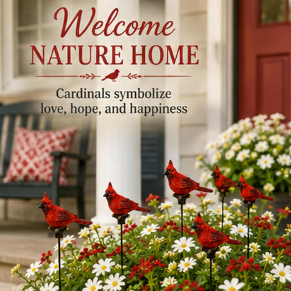 Red Cardinal Yard and Garden Stakes Set of 12, Decorative Cardinal Bird Plant...