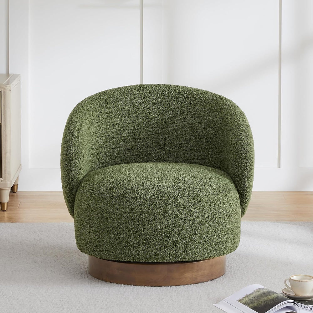 KISLOT Swivel Barrel Accent Chair, Boucle Fabric, Moss Green, 2-Pack