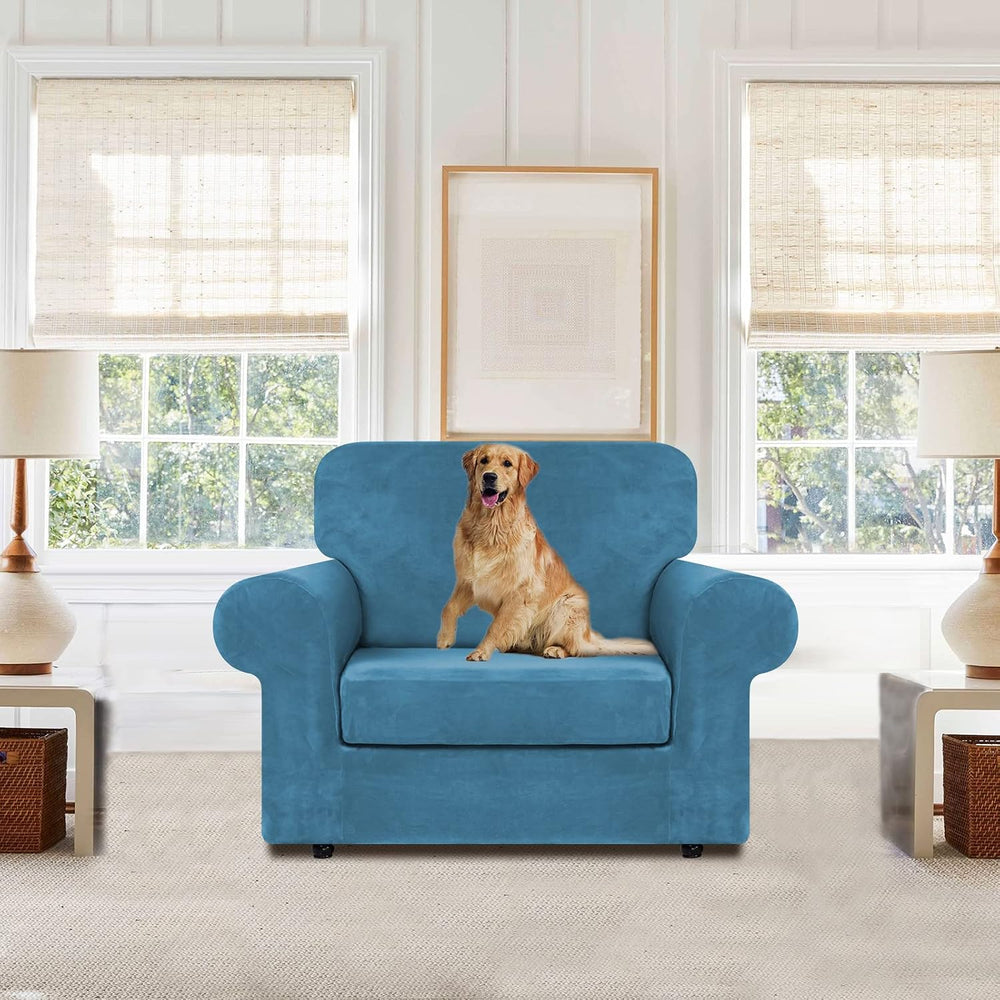 WEERRW Velvet Stretch 2 Pieces Chair Sofa Slipcovers Washable, Peacock Blue