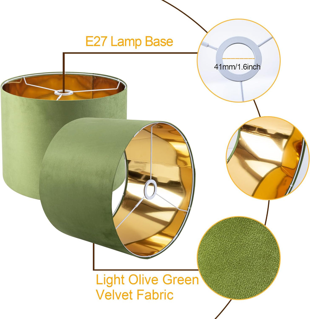 JIANGYUN Olive Green Velvet Lamp Shades Set of 2,Middle Drum Fabric Lamp Shad...