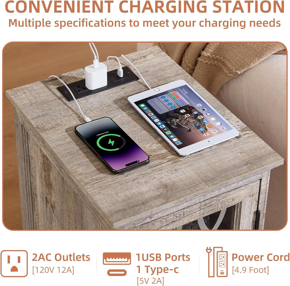 Joaxswe Narrow Side Table with Charger, Glass Door Storage