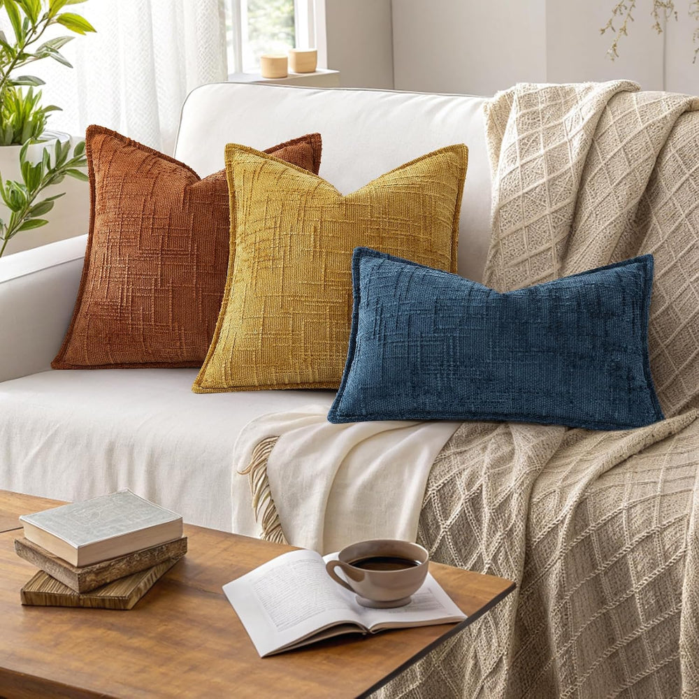 decorUhome Chenille Decorative Throw Pillow Covers 20x20 Set of 2, Rust