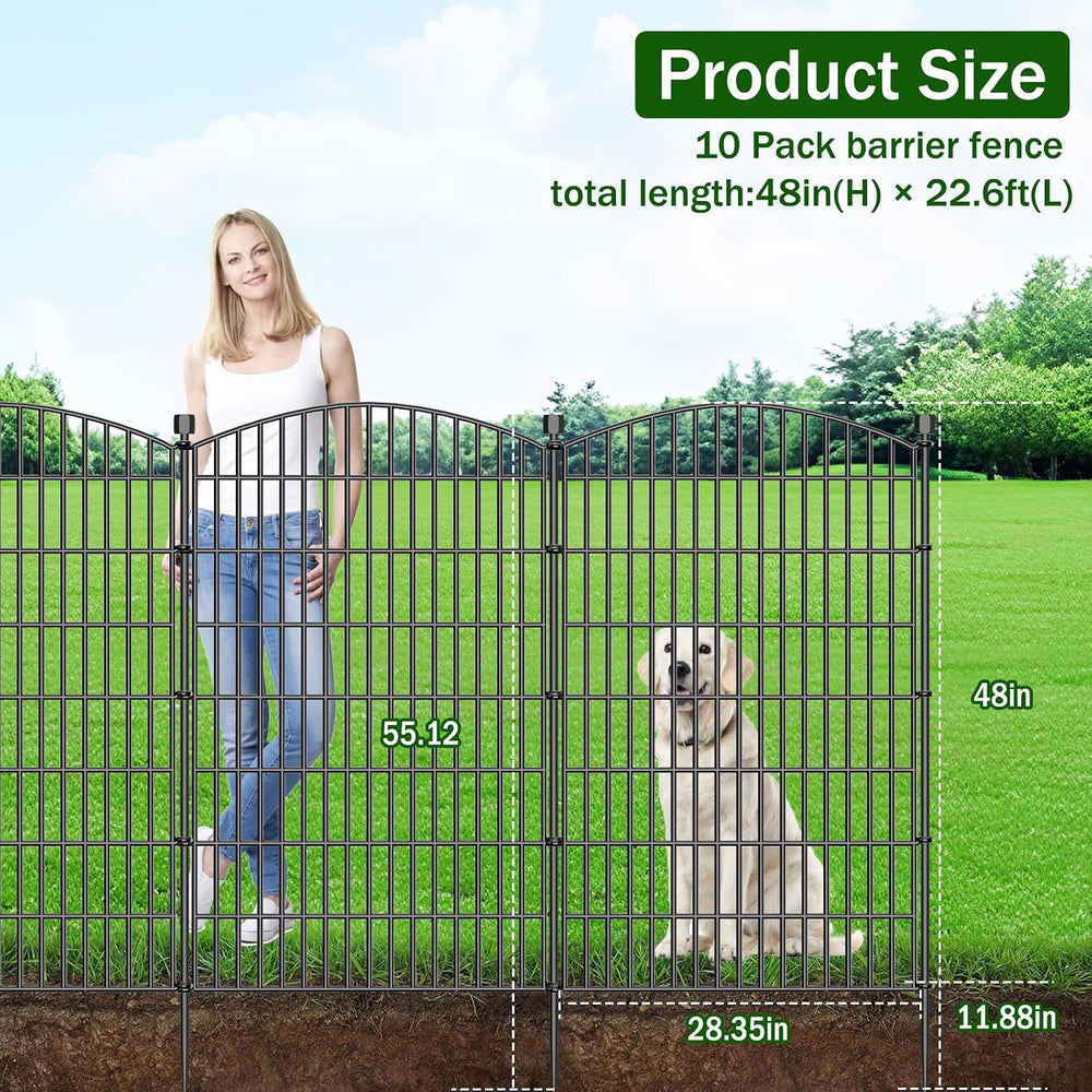 10 Panel No Dig Decorative Garden Fence 48" H x 22.6'L Outdoor Dog B...