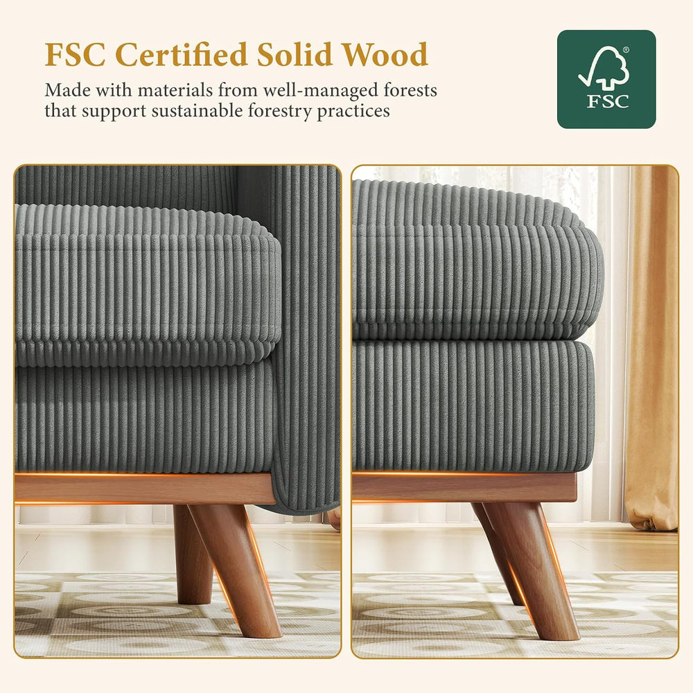 Vesgantti 38.5" Accent Chair with Movable Ottoman, Comfy Corduroy Armcha...