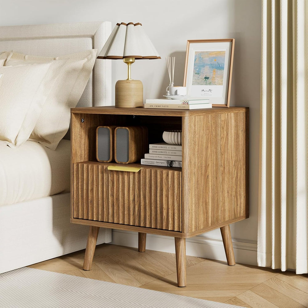 LYNSOM Fluted Dresser and Nightstand Sets 3 Piece, 6-Drawers Dresser and 1-Dr...