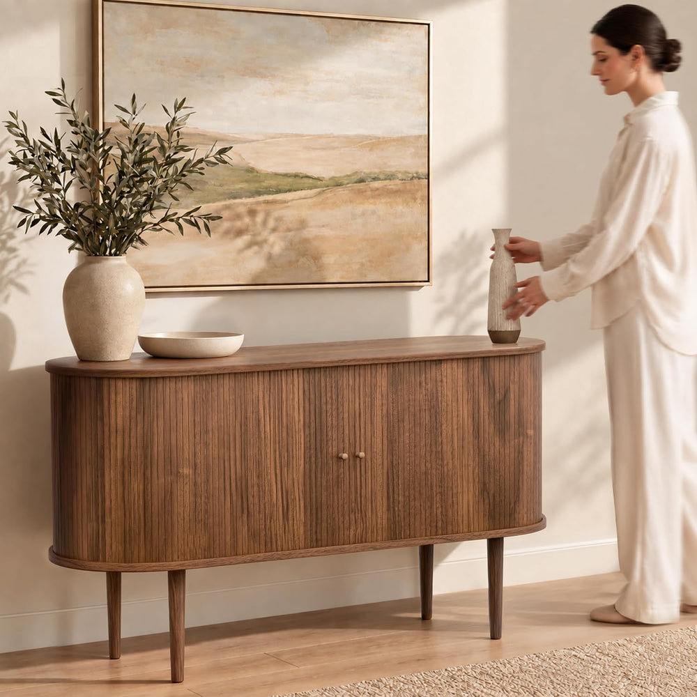 WERMO 55'' Fluted Sideboard Buffet Cabinet with Sliding Doors and Adj...