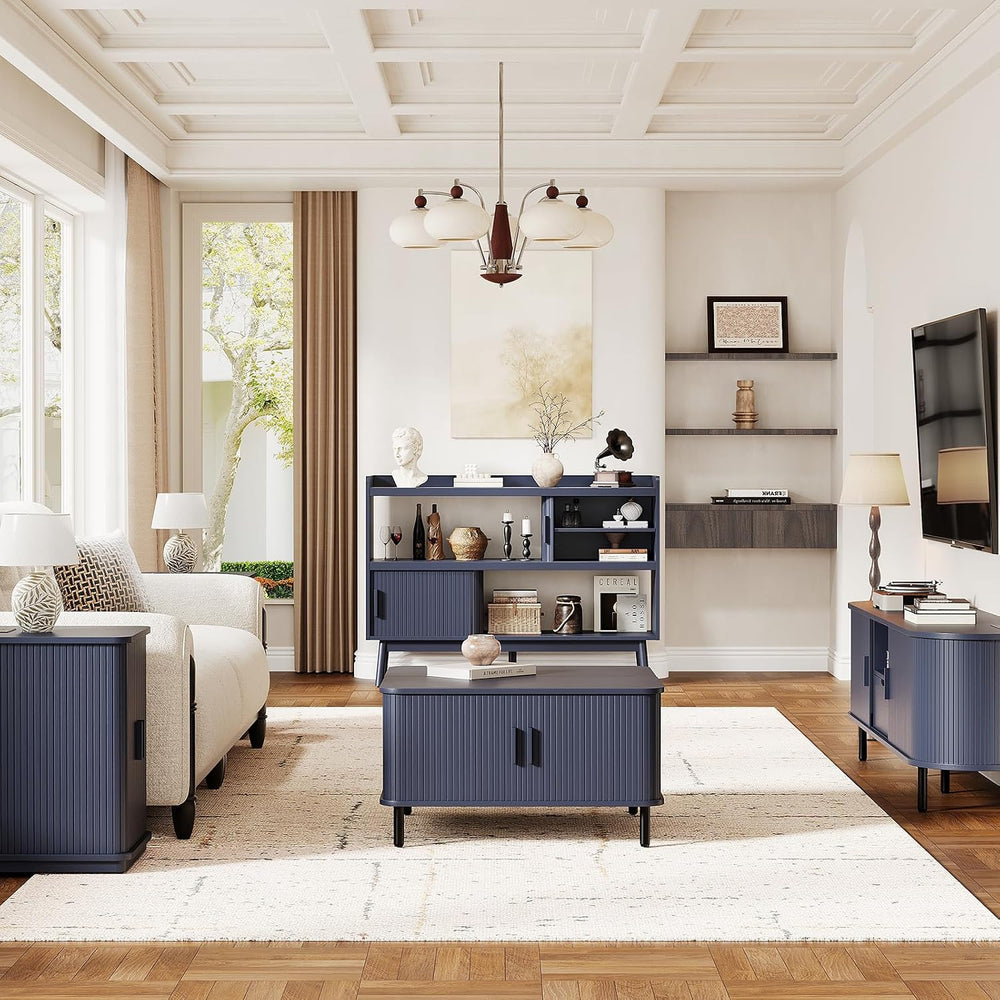 ONBRILL 51.2" Sideboard Buffet Cabinet with Outlet & Sliding Door, Blue