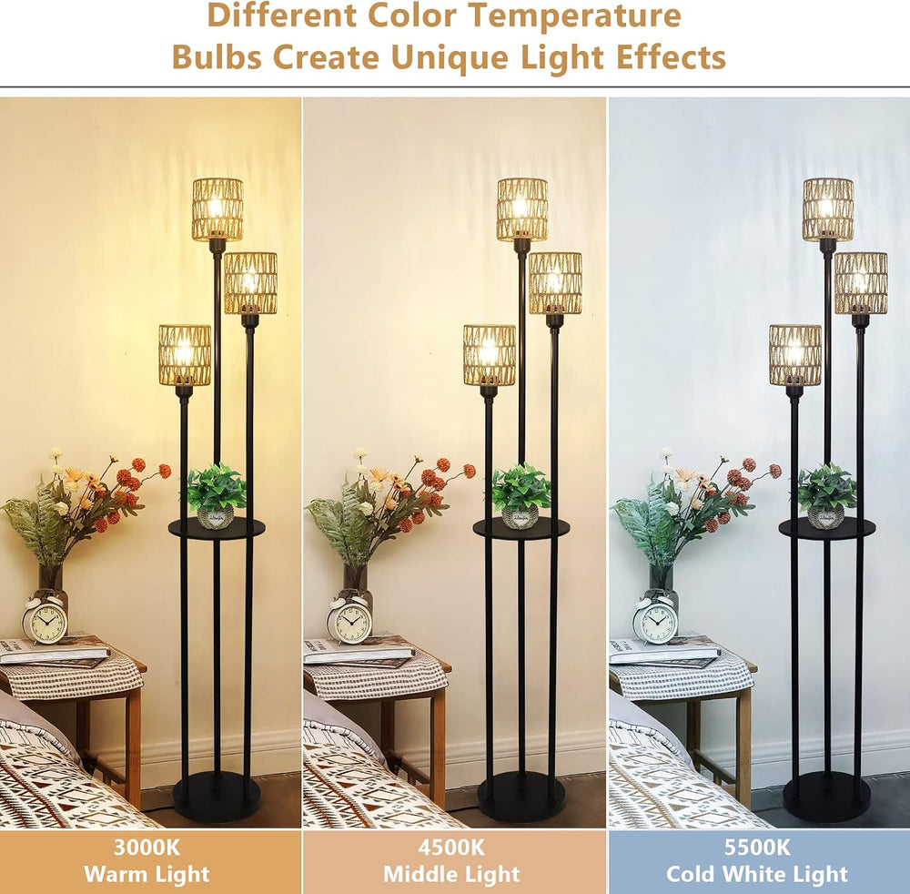 Boho Floor Lamp with Shelves, 3-Lights Farmhouse Tall Floor Lamp with ON/Off ...