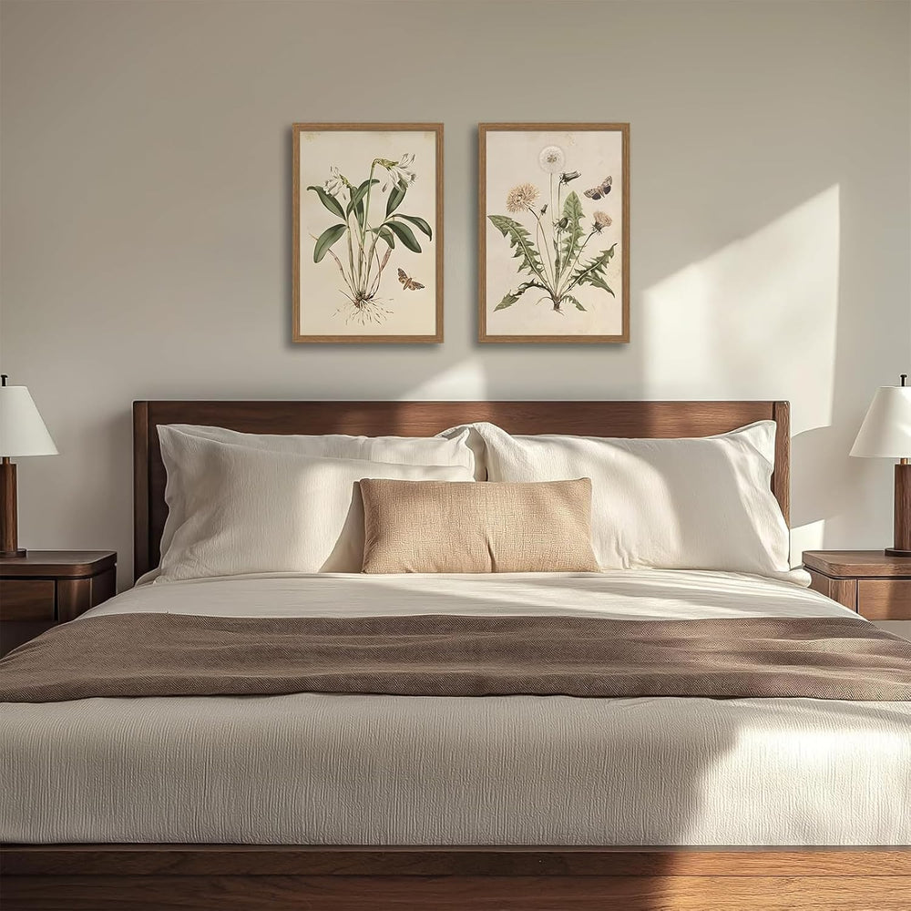 2pcs Framed Vintage Botanical Wall Art Canvas Prints Wildflower 12x16in
