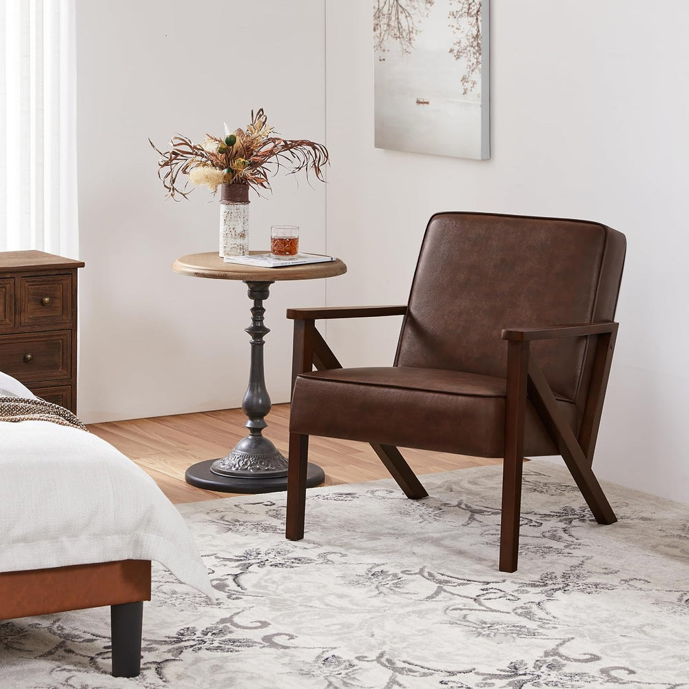 Yaheetech Mid-Century Modern Accent Chair, Lounge Chair, Dark Brown