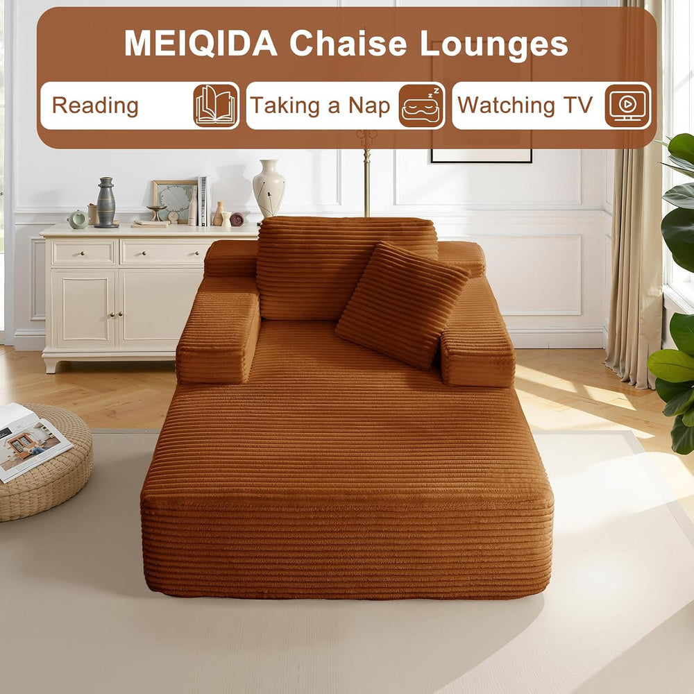 65 Inch Oversized Indoor Chaise Lounge,Brown