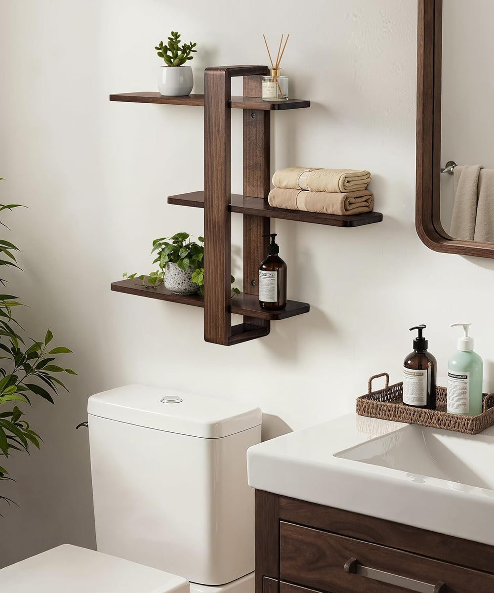 SUMGAR Floating Shelves for Wall Walnut Shelf Unit Mid Century Modern Decor