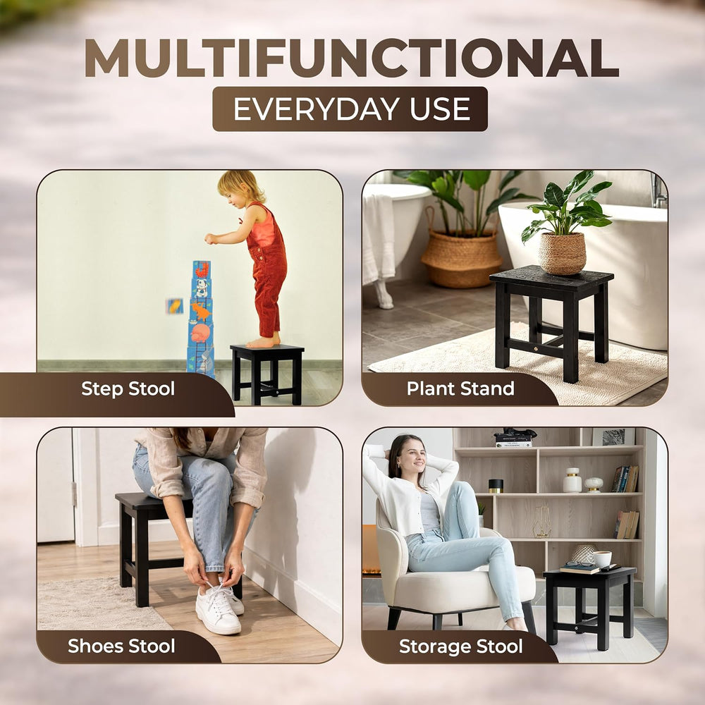Solid Wood Stool, Small Wooden Step Stool, Black