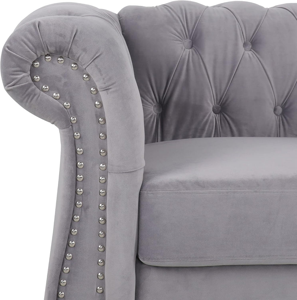 LEVNARY Velvet Chesterfield Chair, Mid-Century Modern Single Sofa Chair with ...
