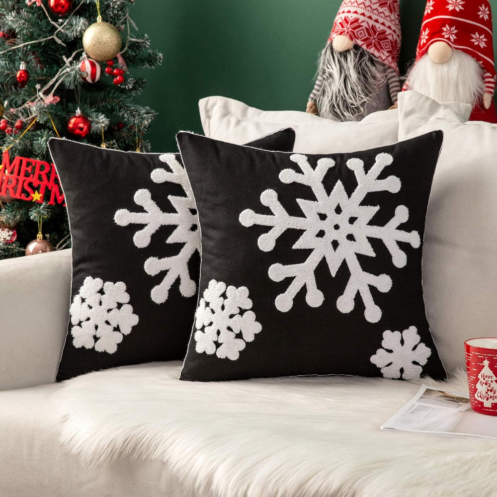 MIULEE Christmas Throw Pillow Covers Black Decorative Snowflake 20x20