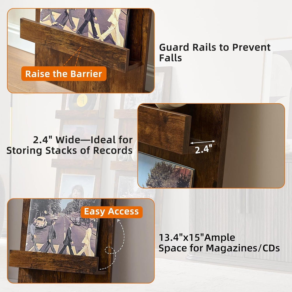 LELELINKY Wall-Leaning Vinyl Record Holder Set of 2 with 3 Tier Display Shelf...