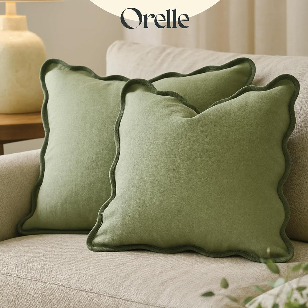 Orelle Scalloped Pillow Covers | Set of 2 | 100% Linen & Cotton | Decorat...