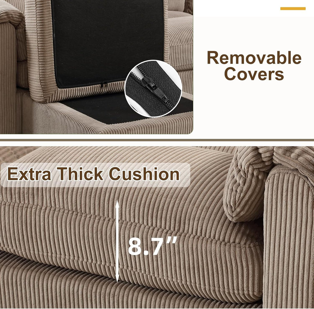 HAOMARKETS Corduroy 3-piece Sofa Set, Upholstered Ottoman, Loveseat 2-Seater ...