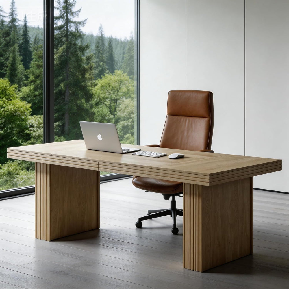 Tribesigns Modern Office Desk, Home Office Table with Wide Fluted Legs, Moder...