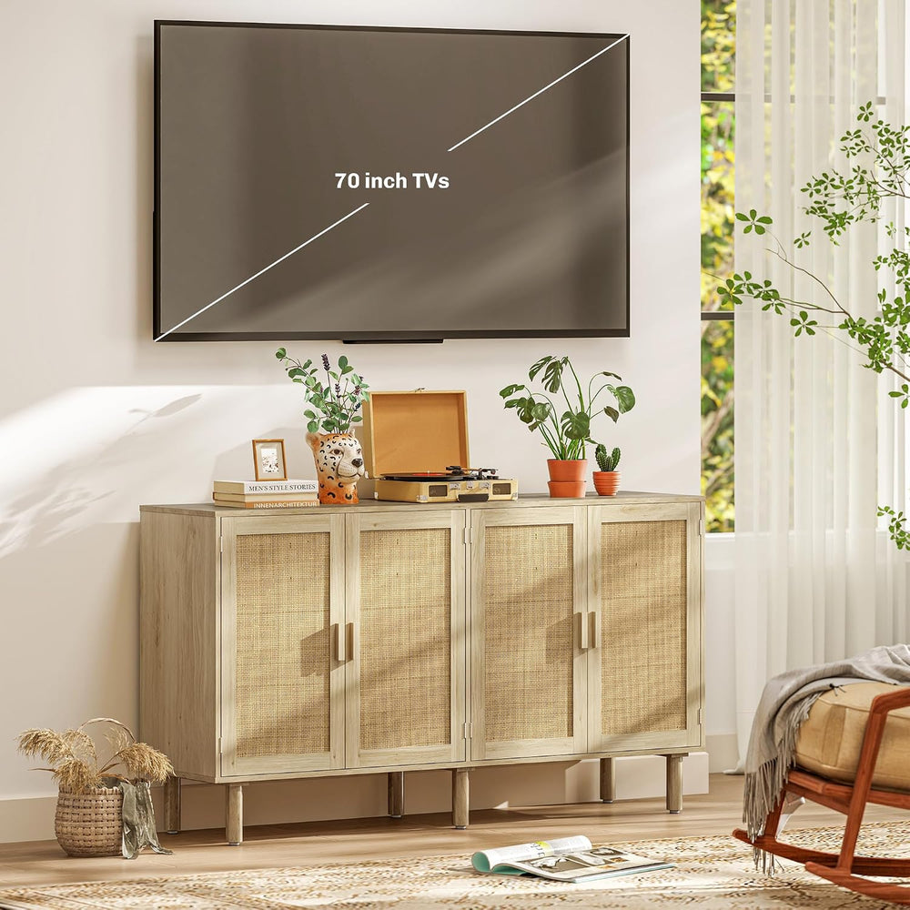 HOMCOM Sideboard Buffet Cabinet 62" Buffet Table 4 Doors Shelves Natural