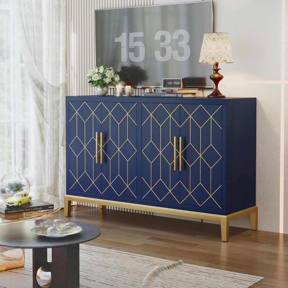 HLR 48" Accent Cabinet with 4 Doors and Shelves, Modern Credenza Storage...