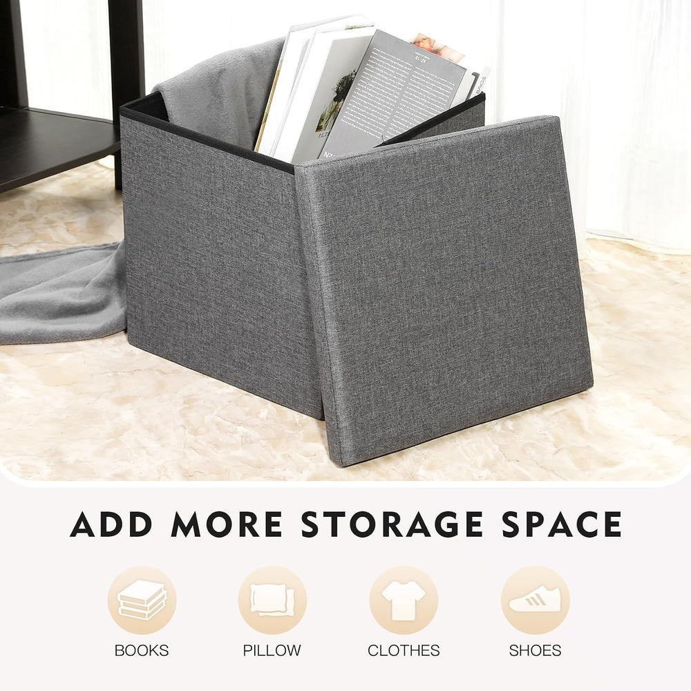 B FSOBEIIALEO Storage Ottoman with Tray, 16" Linen Small Ottomans Cube,Grey
