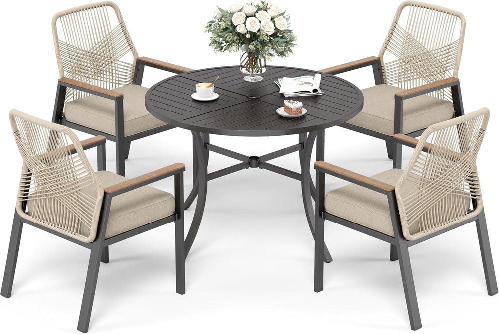 SUNSHINE VALLEY 5pc Patio Dining Set, 42" Round Table & 4 Rattan Chairs