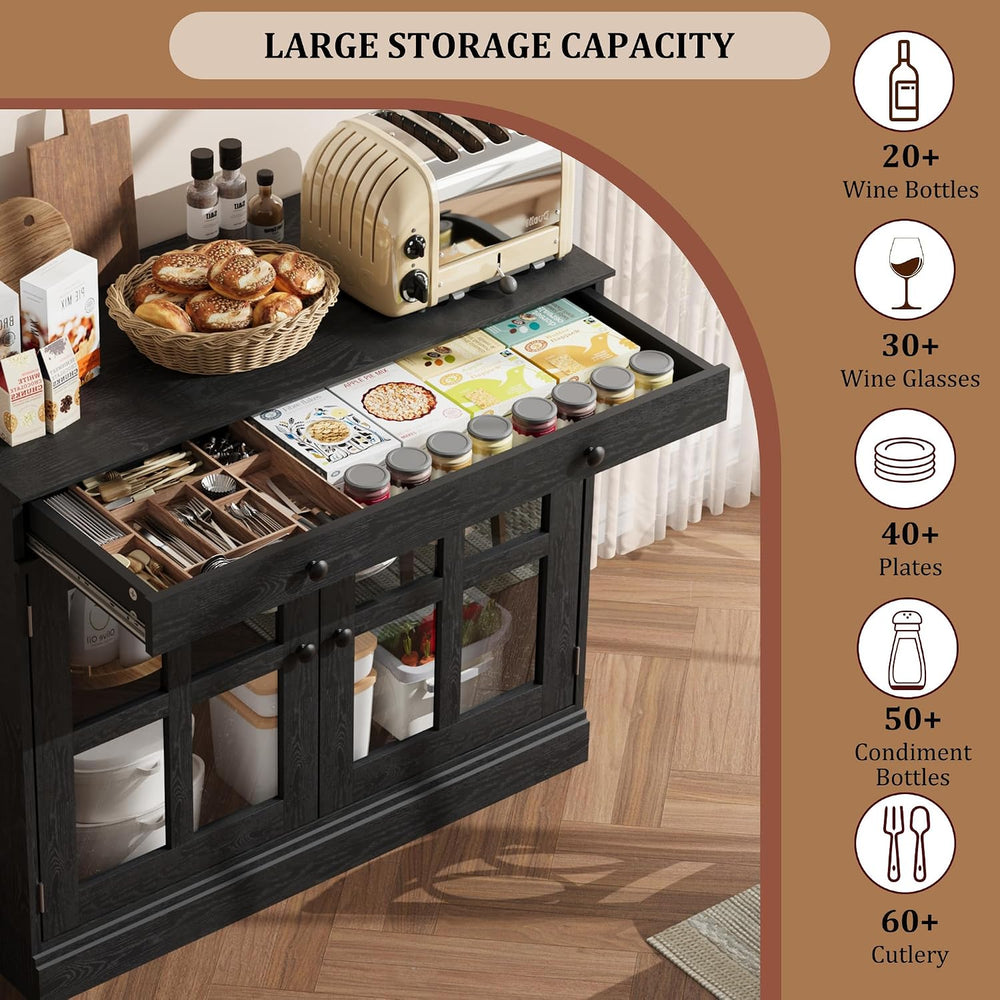 GarveeHome Modern 35.4" Sideboard Buffet Cabinet with Glass Door, Black