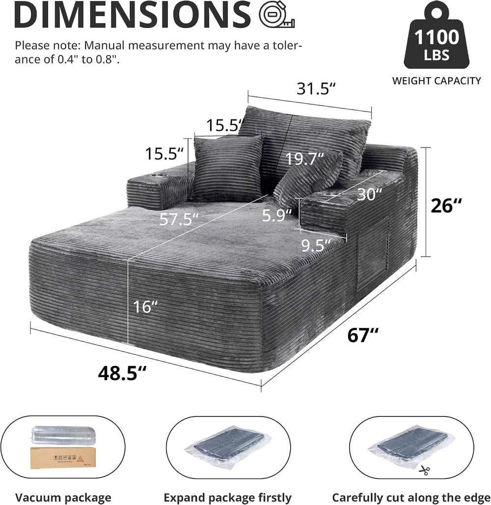 67" Oversized Chaise Lounge Chair Indoor Boneless Sofa Bed