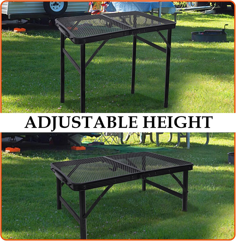 FORUP Small Folding Table, Camping Table with Mesh Desktop, Portable Picnic T...