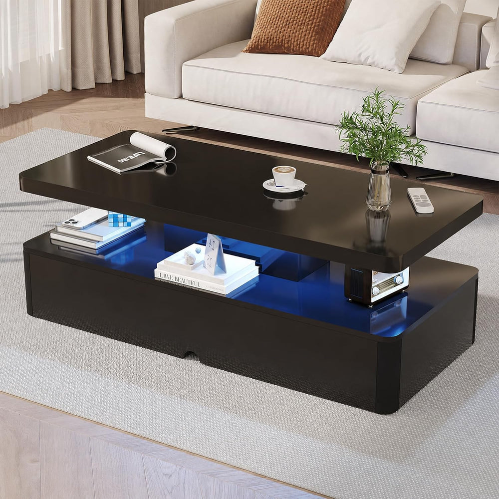 MXV 40" Modern Coffee Table with 16 Color LED Lights, 2 Tier Rectangular...