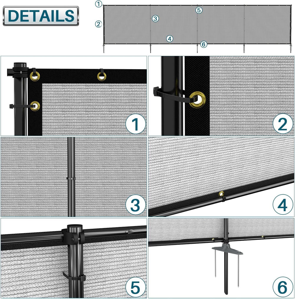 Coarbor Iron Poles Privacy Fence 6'H x 24'W Metal Fence Covering Priv...