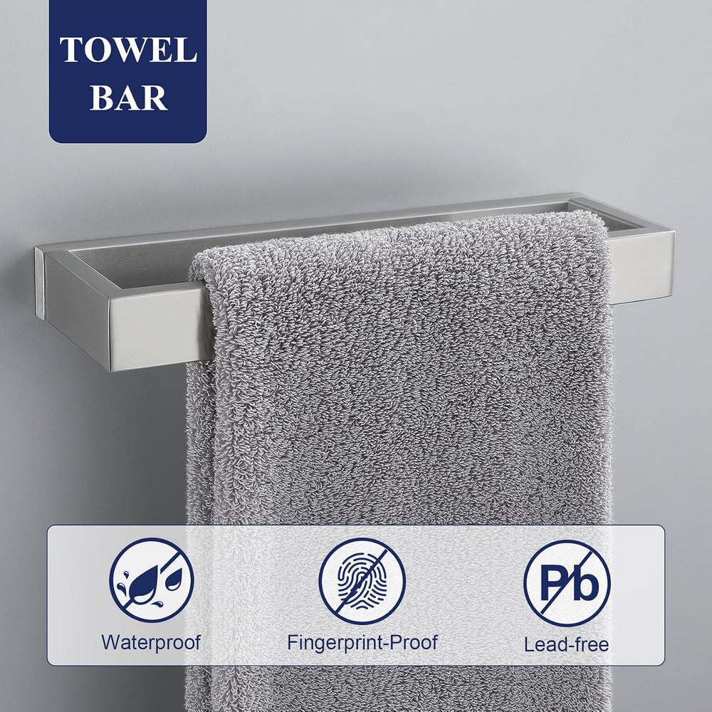 Brushed Nickel Bathroom Accessories, Toilet Paper Holder, Towel Bar & Hook