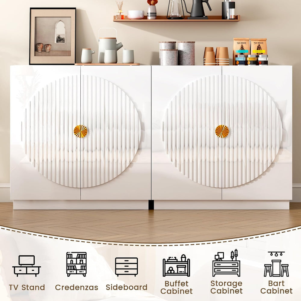 LVSOMT Modern Accent Cabinet with Doors and Adjustable Shelves, Gloss White