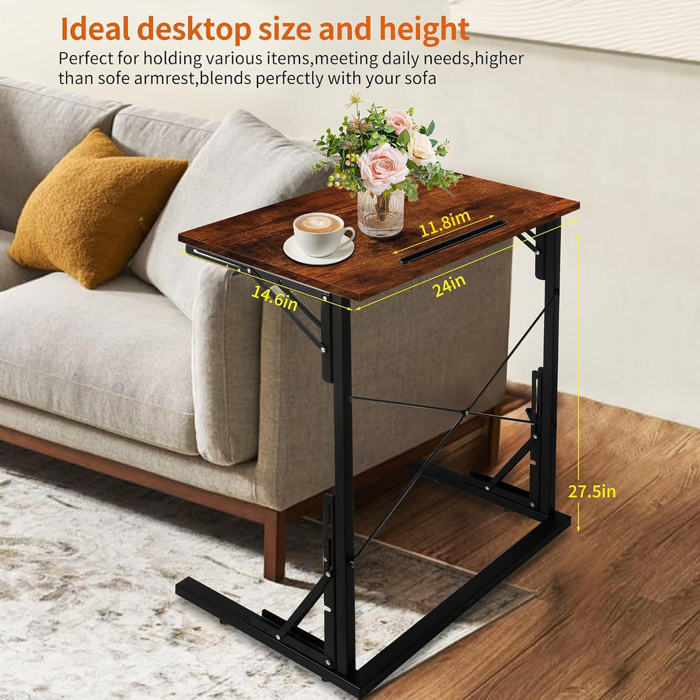 24 inch Foldable TV Tray Table, Foldable Portable C-Shaped Sofa end Table, Ov...
