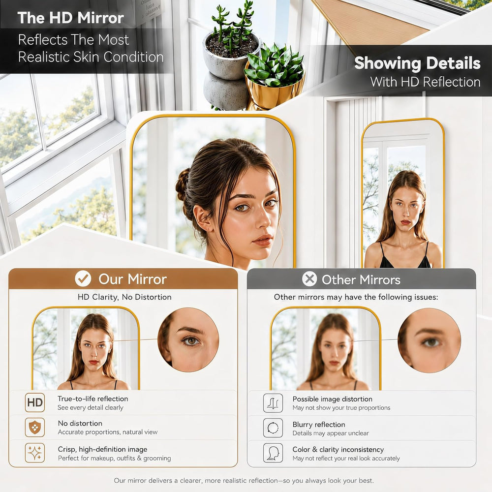 47x14" Full Length Mirror Over the Door Hang or Wall Mounted Gold
