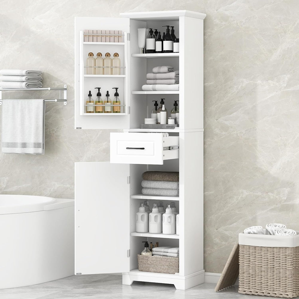 Favfurish 72" Tall Narrow Bathroom Storage Cabinet with 2 Doors & Dr...