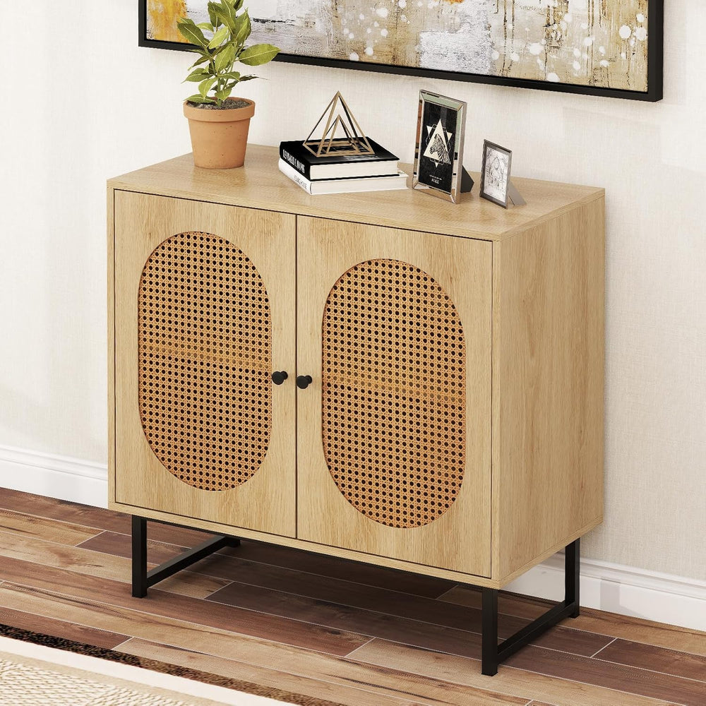 GIANTEX Boho Rattan Sideboard Buffet Cabinet with Storage, Natural