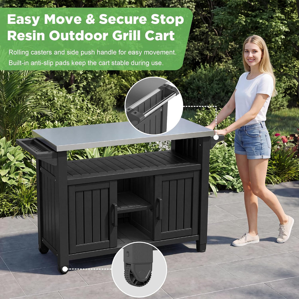 Bifanuo Outdoor Grill Table Grill Cart with Stainless Steel Top & Storage...