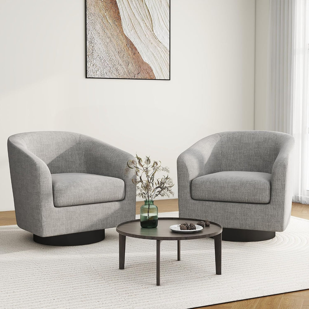 Swivel Barrel Accent Chair, Comfy Reading Armchair, Light Grey, Set of 2