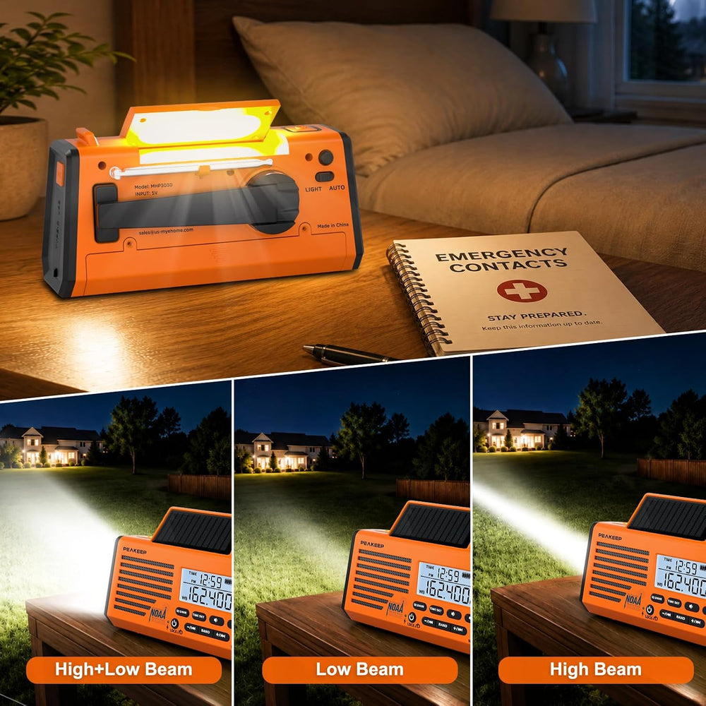 Peakeep Emergency Radio NOAA Weather Alert Battery Solar Crank Powered