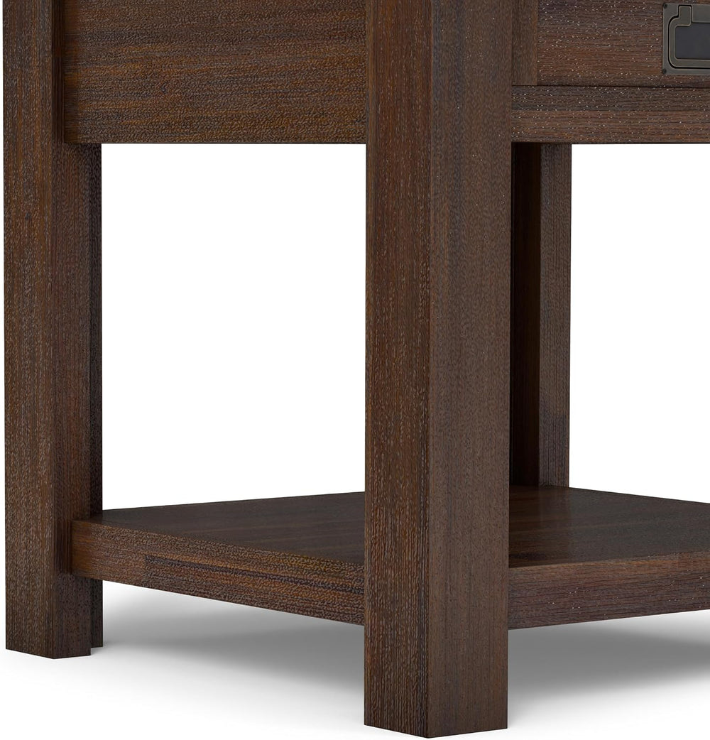 SIMPLIHOME Monroe 22" Wide Solid Wood End Table in Charcoal Brown